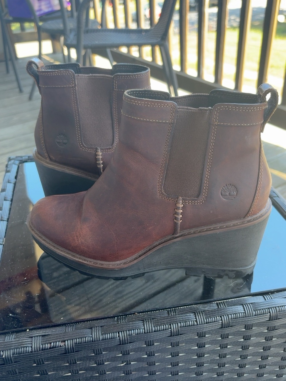 Timberland Brown Leather Wedge Chelsea Ankle Boots